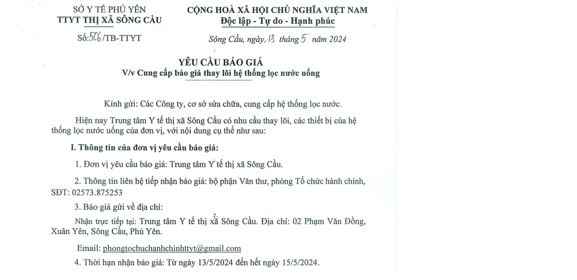 Yêu cầu báo giá thay lõi hệ thống lọc nước uống